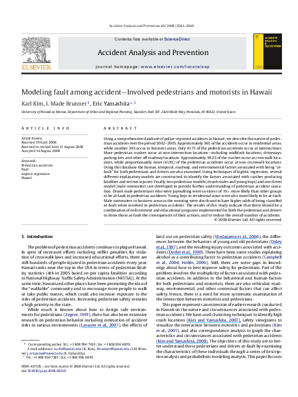 (PDF) Modeling fault among accident—Involved pedestrians and motorists ...
