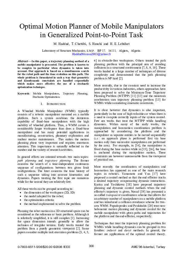 (PDF) Optimal motion planner of mobile manipulators in generalized ...