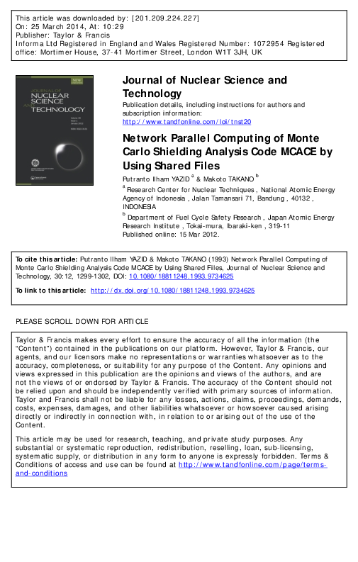 (PDF) Network Parallel Computing of Monte Carlo Shielding Analysis Code ...