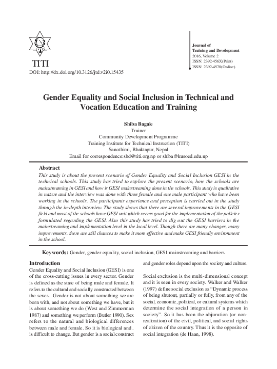 (PDF) Gender Equality and Social Inclusion in Technical and Vocation ...