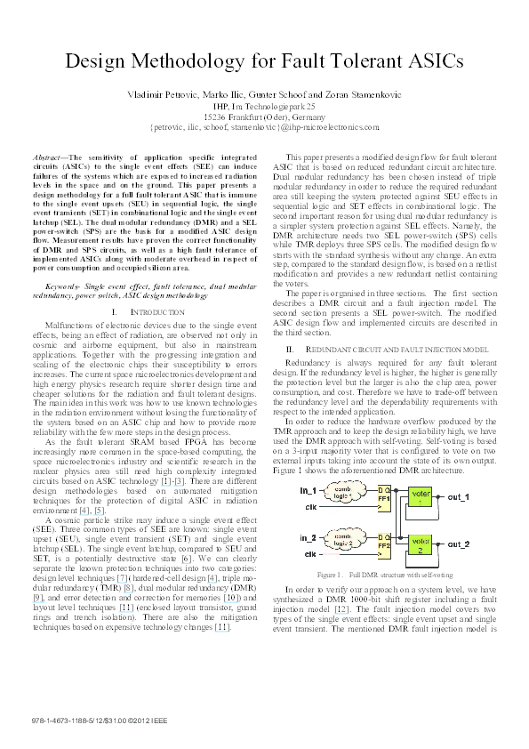 (PDF) Design methodology for fault tolerant ASICs