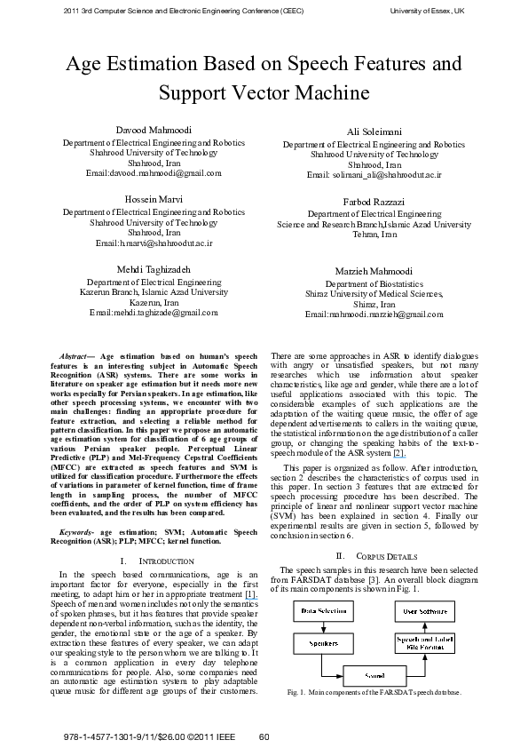 (PDF) Age estimation based on speech features and support vector machine