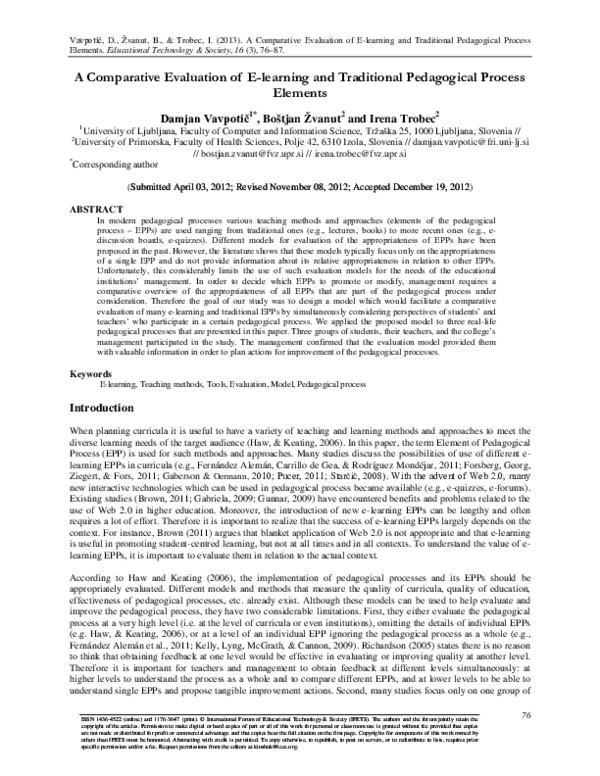 (PDF) A Comparative Evaluation of E-learning and Traditional ...