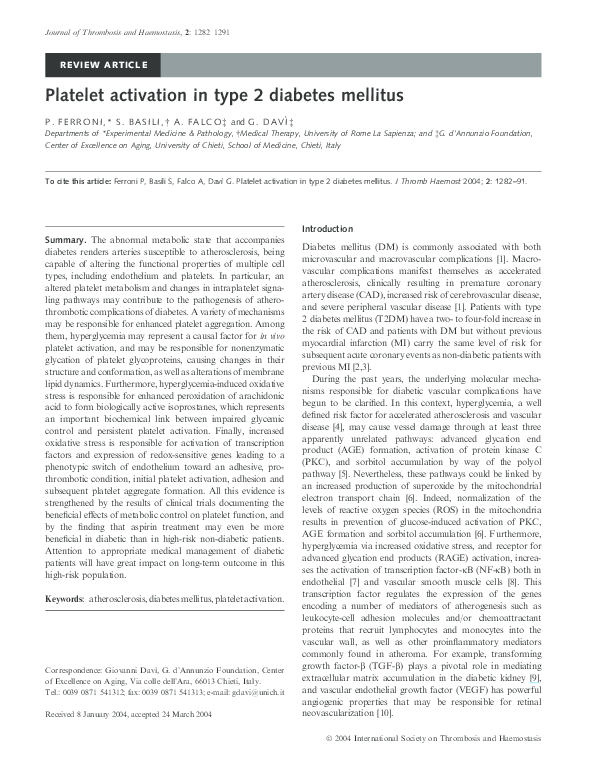 (PDF) Platelet activation in type 2 diabetes mellitus
