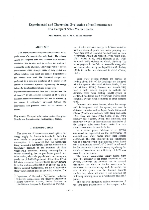 (PDF) Experimental and theoretical evaluation of the performance of a ...