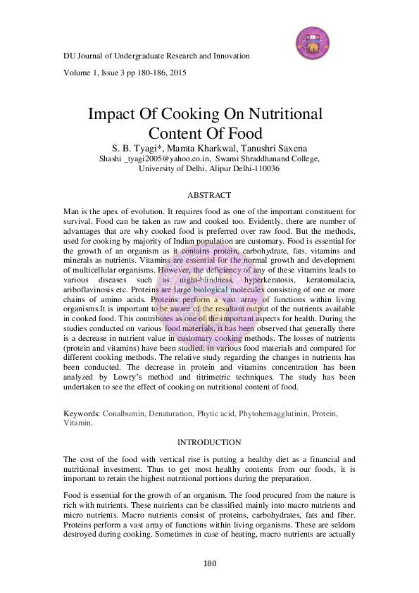 (PDF) Impact Of Cooking On Nutritional Content Of Food Mamta Kharkwal