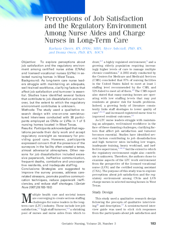 (PDF) Perceptions of Job Satisfaction and the Regulatory Environment ...