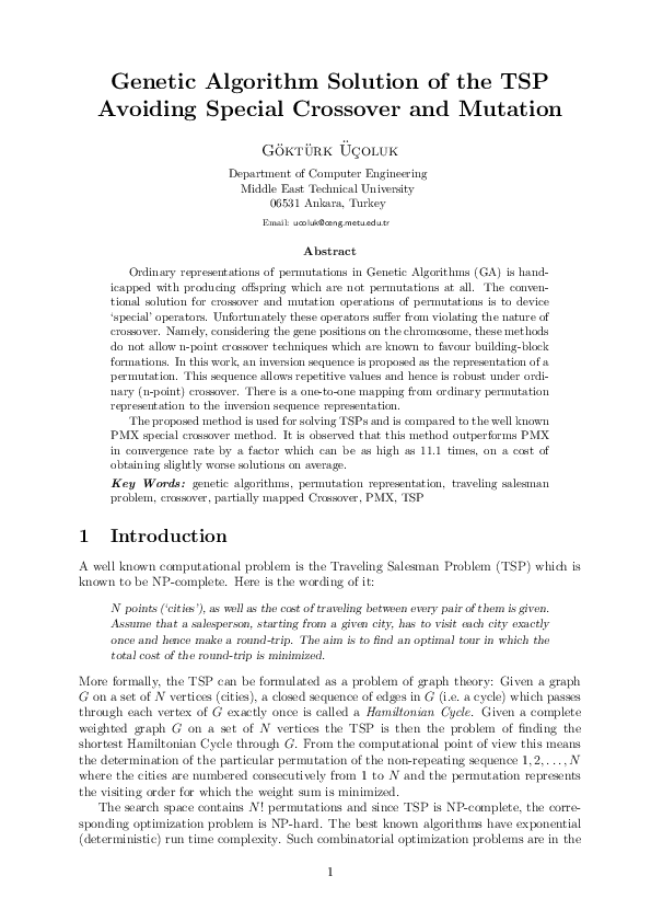 (PDF) Genetic Algorithm Solution of the TSP Avoiding Special Crossover ...