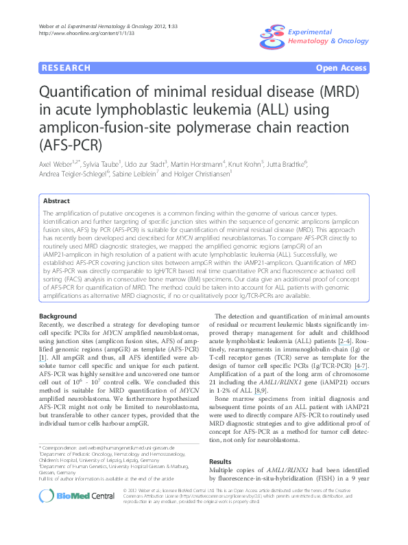 (PDF) Quantification of minimal residual disease (MRD) in acute ...