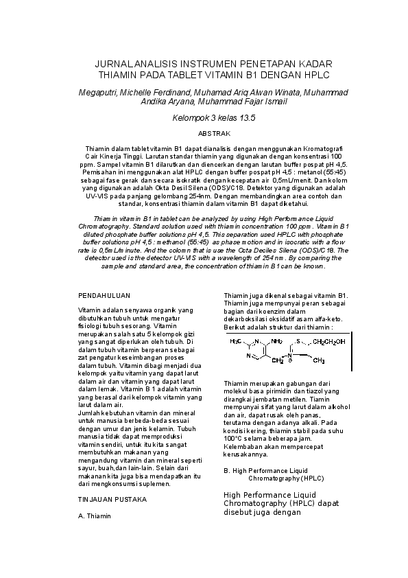 (DOC) JURNAL ANALISIS INSTRUMEN KADAR THIAMIN PADA TABLET