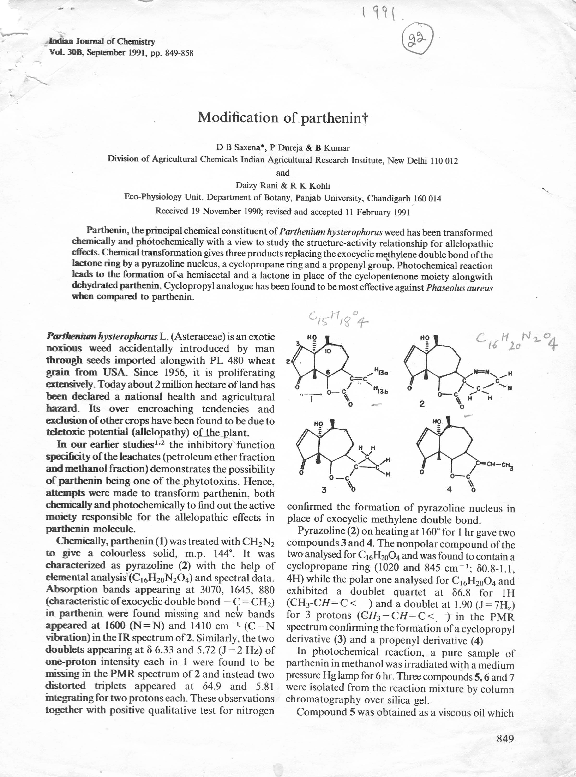 (PDF) ChemInform Abstract: Modification of Parthenin