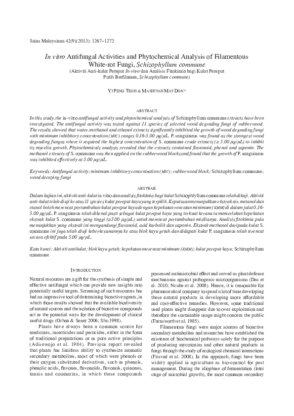 (PDF) In vitro antifungal activities and phytochemical analysis of