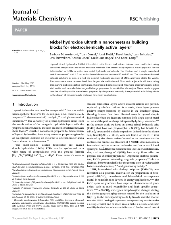 (PDF) Nickel hydroxide ultrathin nanosheets as building blocks for