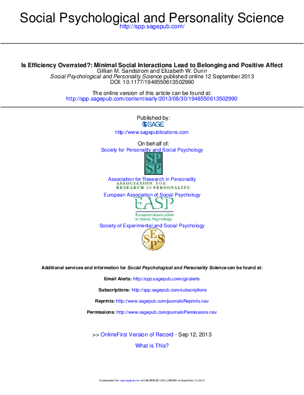 (PDF) Is efficiency overrated?: Minimal social interactions lead to ...