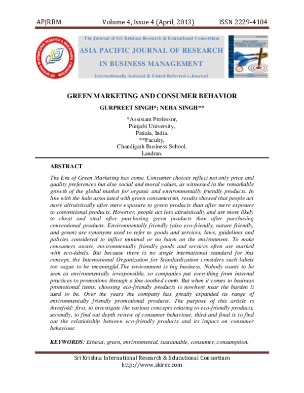 (PDF) GREEN MARKETING AND CONSUMER BEHAVIOR