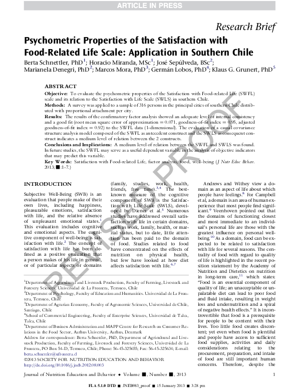 (PDF) Psychometric Properties of the Satisfaction with Life Scale among ...