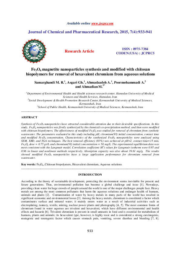 (PDF) Fe 3 O 4 magnetite nanoparticles synthesis and modified with ...
