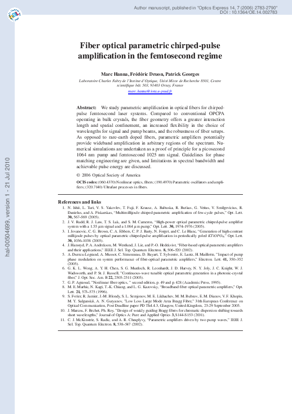 (PDF) Fiber optical parametric chirped-pulse amplification in the ...