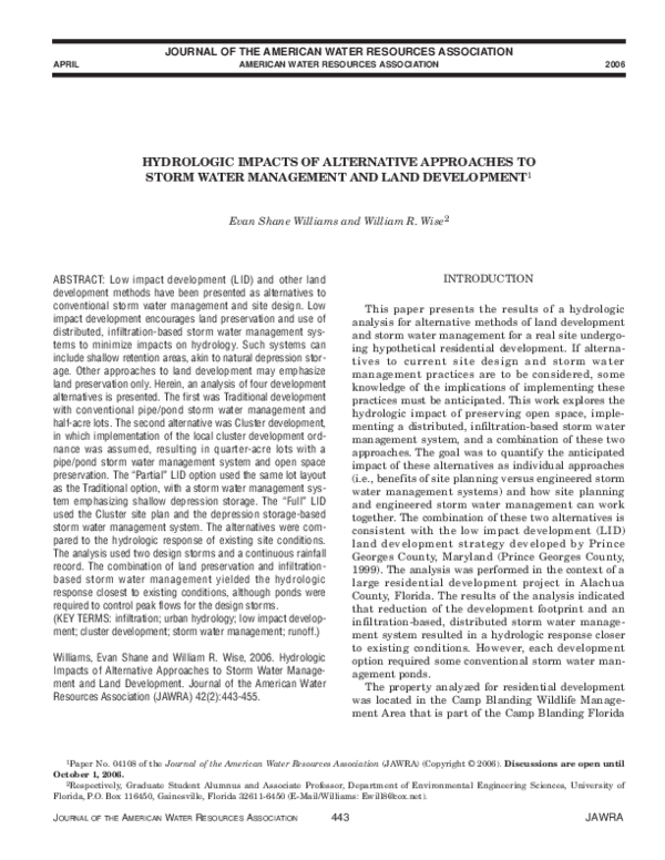 (PDF) HYDROLOGIC IMPACTS OF ALTERNATIVE APPROACHES TO STORM WATER ...