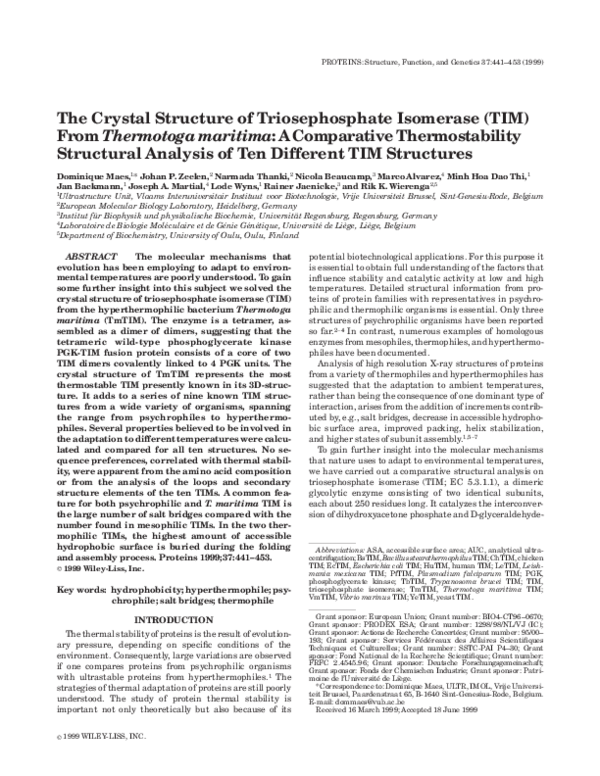 (PDF) The crystal structure of triosephosphate isomerase (TIM) from ...
