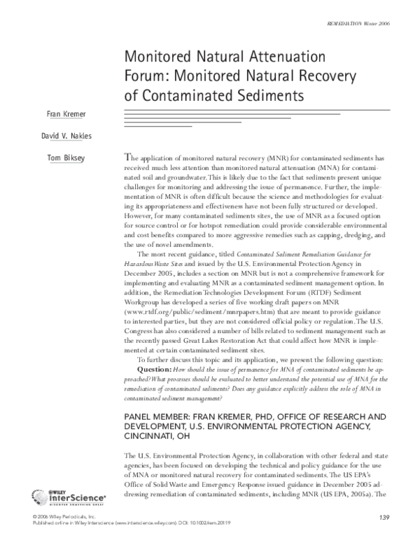 (PDF) Monitored natural attenuation forum Monitored natural recovery