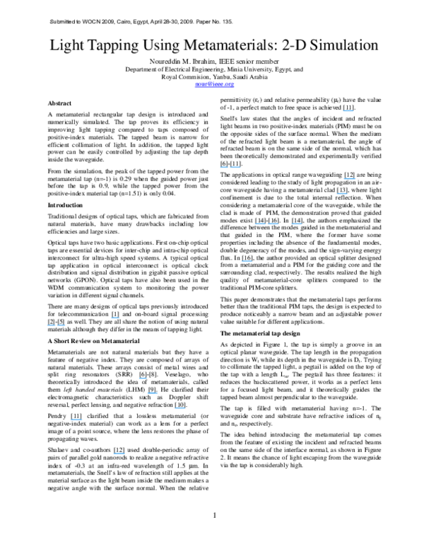 (PDF) Light tapping using metamaterials 2D simulation Noureddin