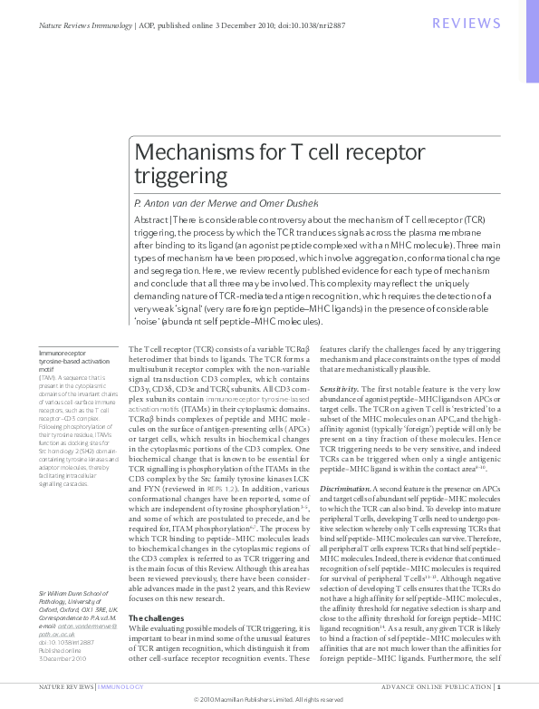 (PDF) Mechanisms for T cell receptor triggering