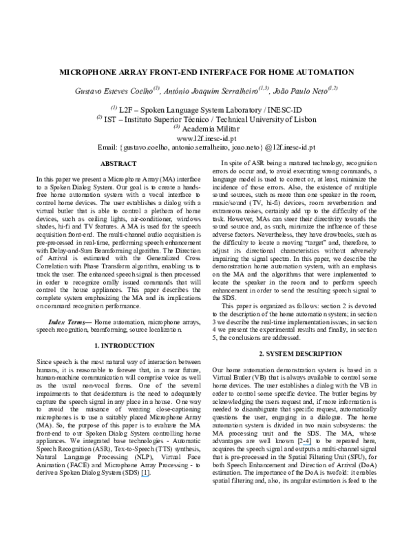 (PDF) Microphone Array Front-End Interface for Home Automation