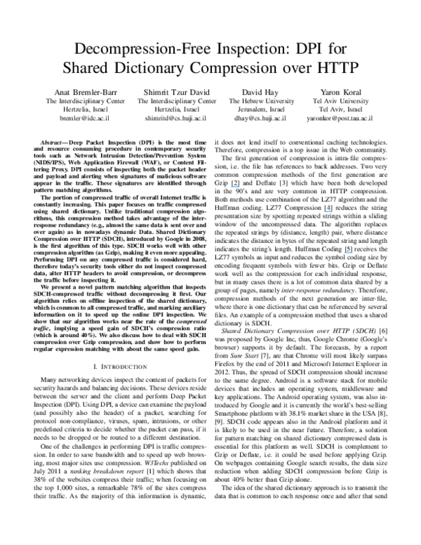 (PDF) Decompression-free inspection: DPI for shared dictionary ...