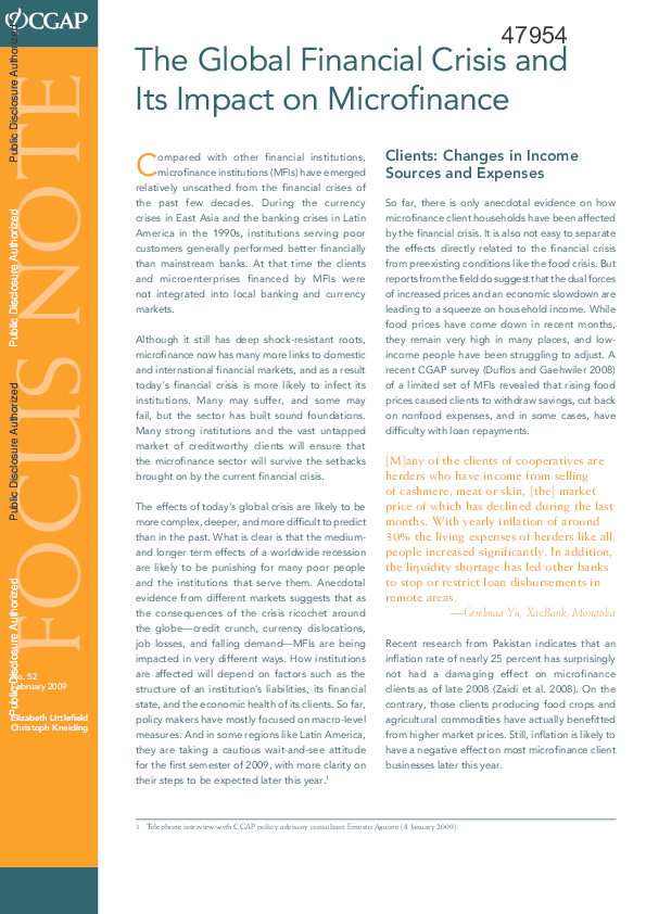 (PDF) The global financial crisis and its impact on microfinance