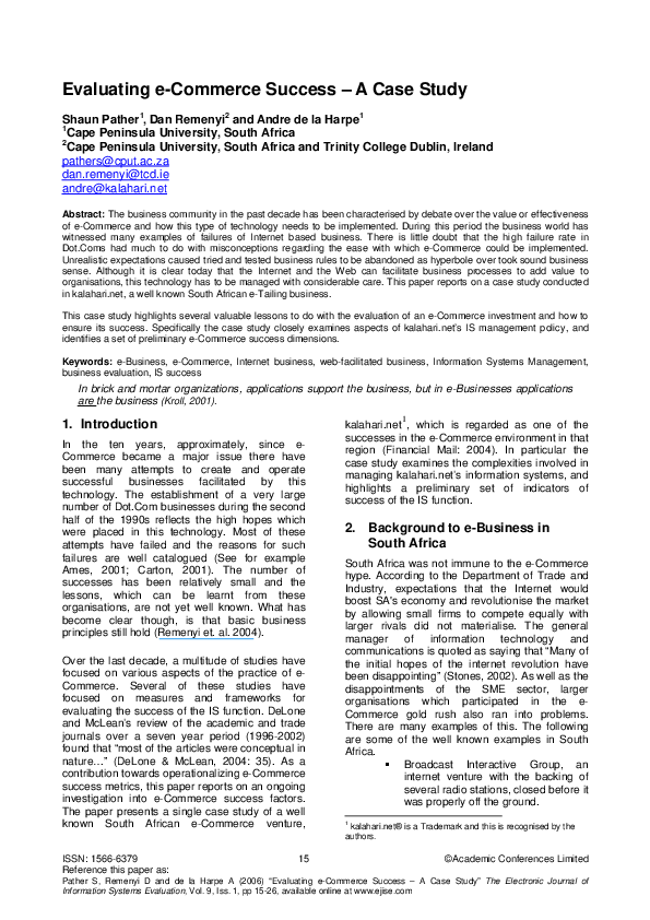 (PDF) Evaluating e-Commerce Success - A Case Study