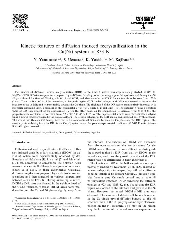 (PDF) Kinetic features of diffusion induced recrystallization in the Cu ...