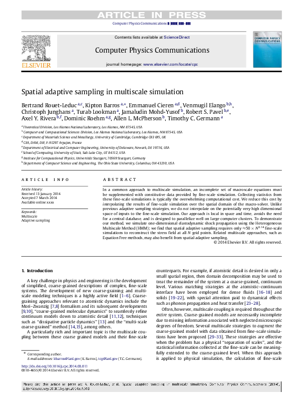 (PDF) Spatial adaptive sampling in multiscale simulation