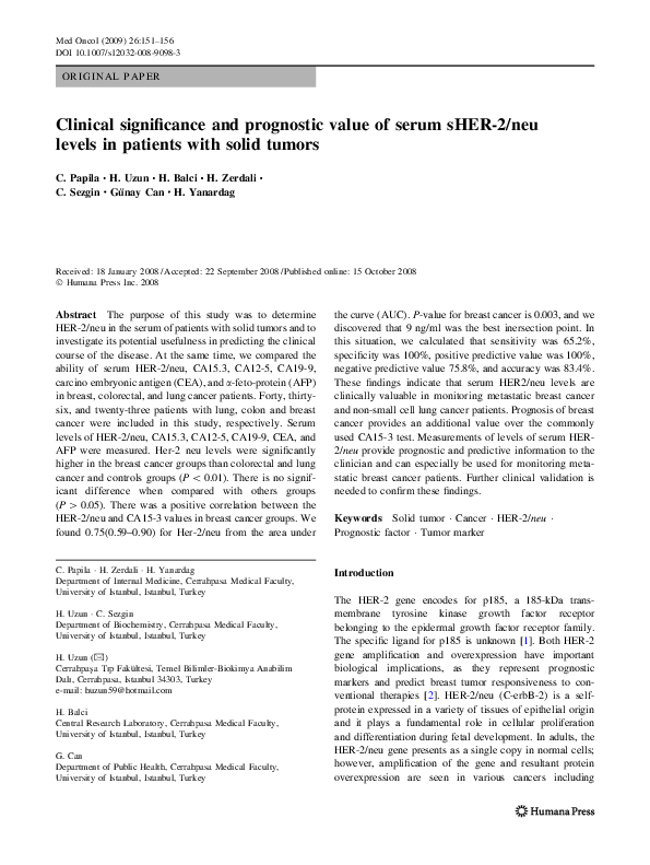 (PDF) Clinical significance and prognostic value of serum sHER-2/neu ...
