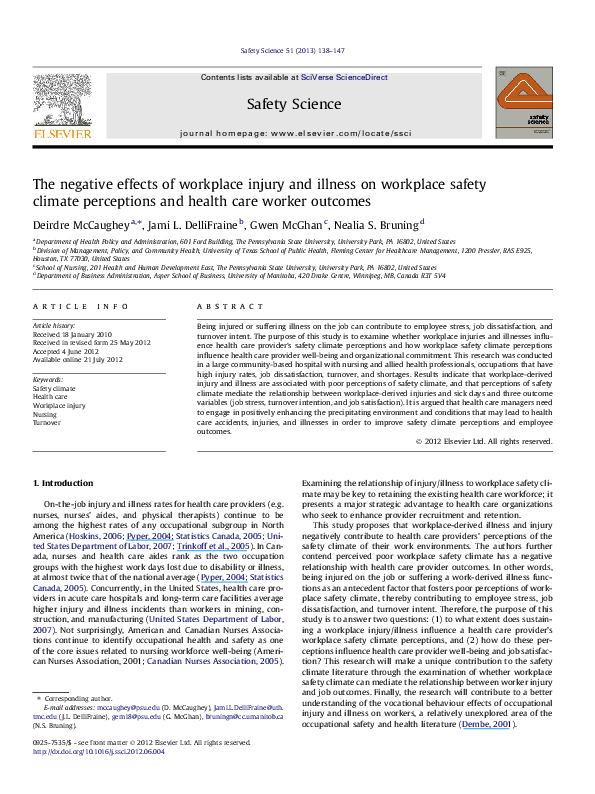 (PDF) The negative effects of workplace injury and illness on workplace ...