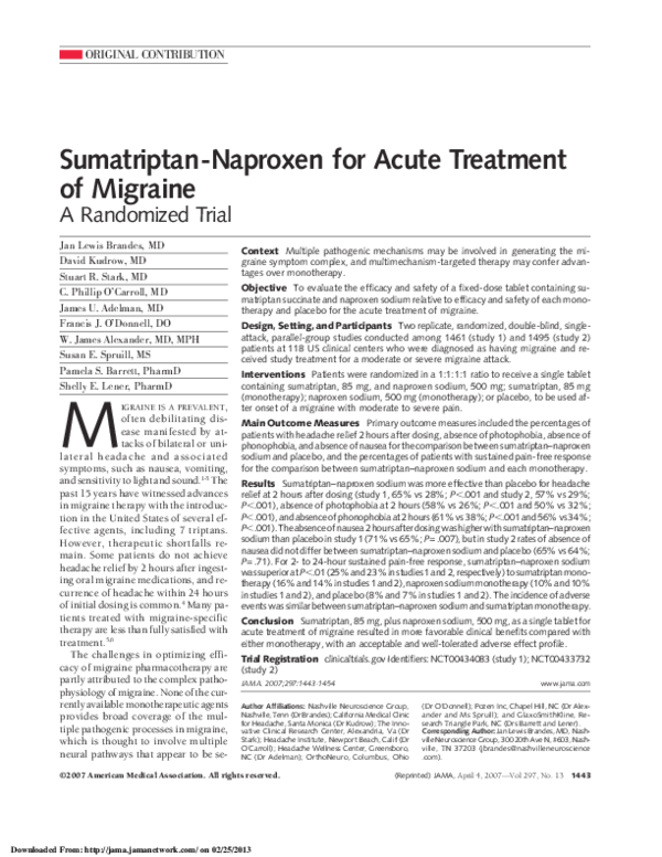 (PDF) Sumatriptan-Naproxen for Acute Treatment of Migraine