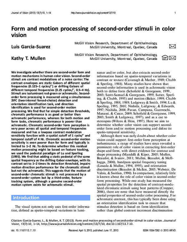 Form and motion processing of second-order stimuli in color vision