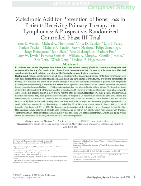 (PDF) The Effect of Zoledronic Acid on the Prevention of Bone Loss in ...