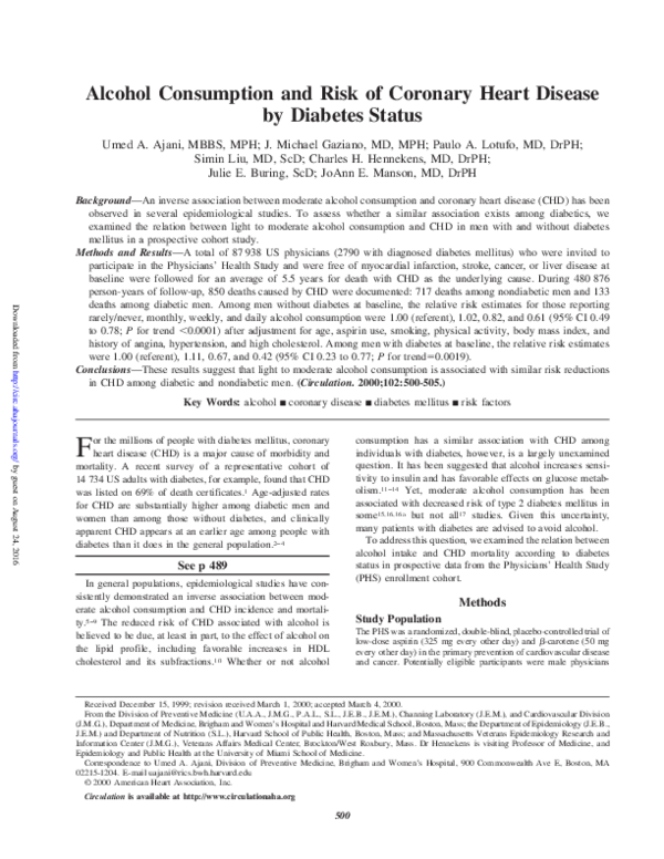 (PDF) Alcohol consumption and risk of coronary heart disease