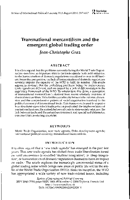(PDF) Transnational mercantilism and the emergent global trading order