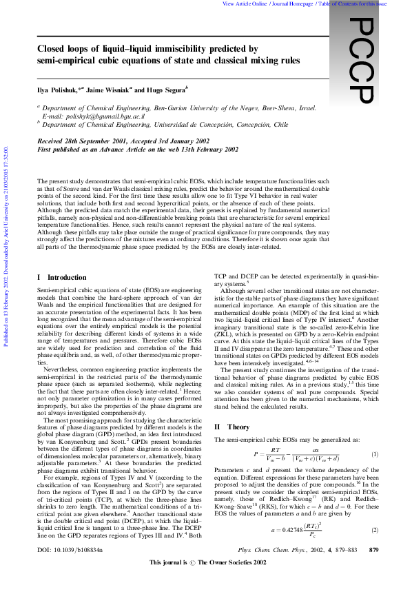 (PDF) Closed loops of liquid liquid immiscibility predicted by semi ...