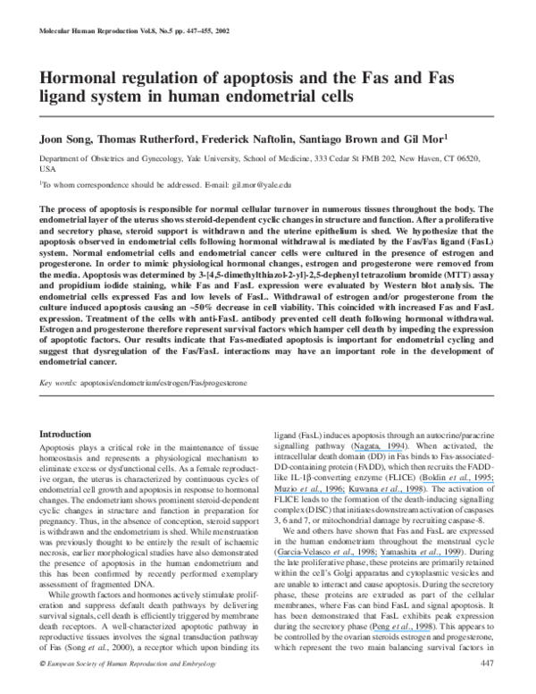 (PDF) Hormonal regulation of apoptosis and the Fas and Fas ligand ...