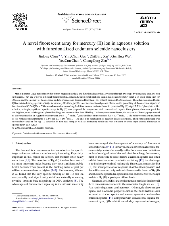 (PDF) A novel fluorescent array for mercury (II) ion in aqueous ...