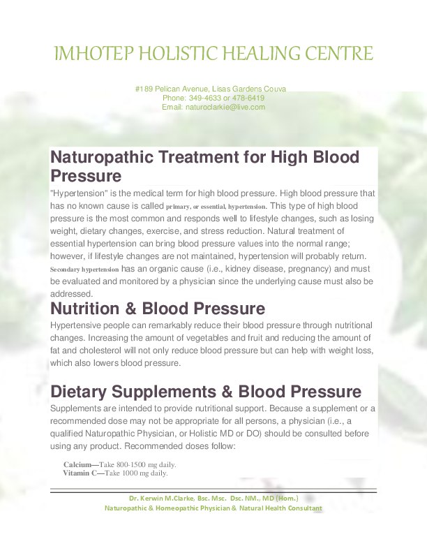 (PDF) Naturopathic Treatment for High Blood Pressure Kerwin M Clarke