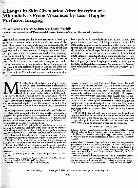 (PDF) Changes in Skin Circulation After Insertion of a Microdialysis ...