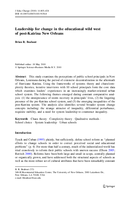 Leadership for change in the educational wild west of post-Katrina New Orleans