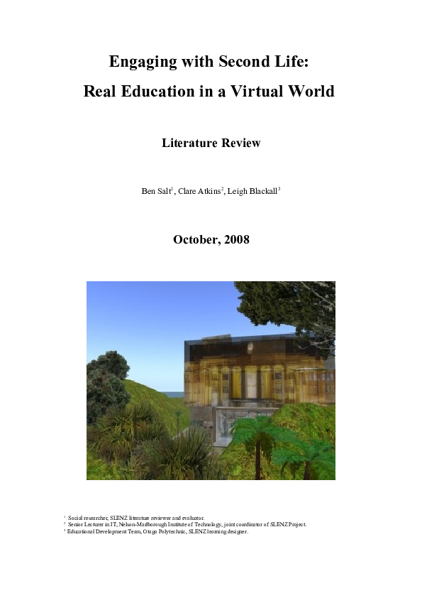 (PDF) Engaging with Second Life: real education in a virtual world