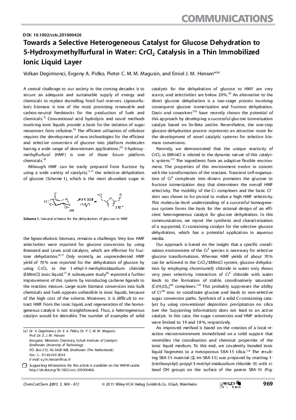 (PDF) Towards a selective heterogeneous catalyst for glucose ...