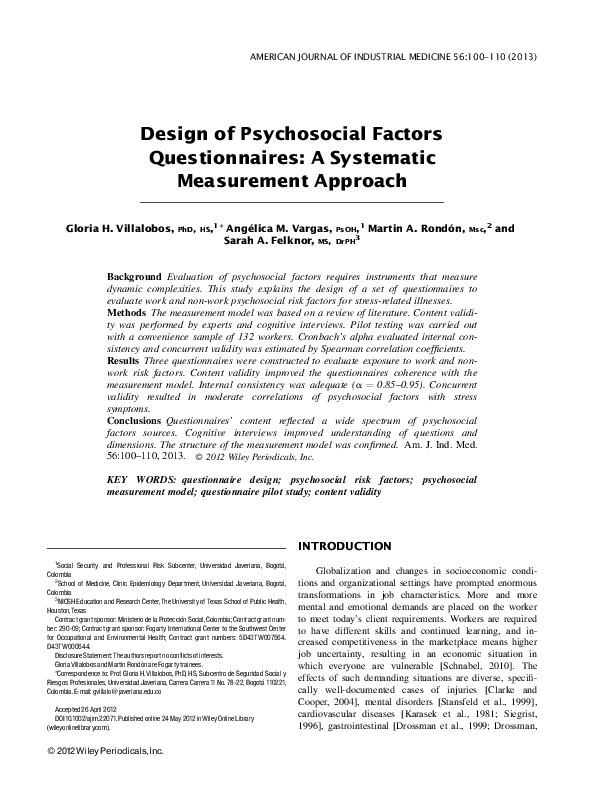 (PDF) Design of Psychosocial Factors Questionnaires: A Systematic ...