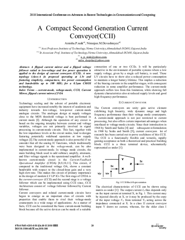 (PDF) A Compact Second Generation Current Conveyor(CCII